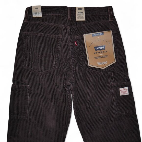 Levis 568 Loose Fit Corduroy Carpenter Pants Mens 30x34 Brown Y2K Skater Utility - Picture 8 of 14